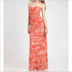BCBG Erika Coral & Cream Strapless Dress
